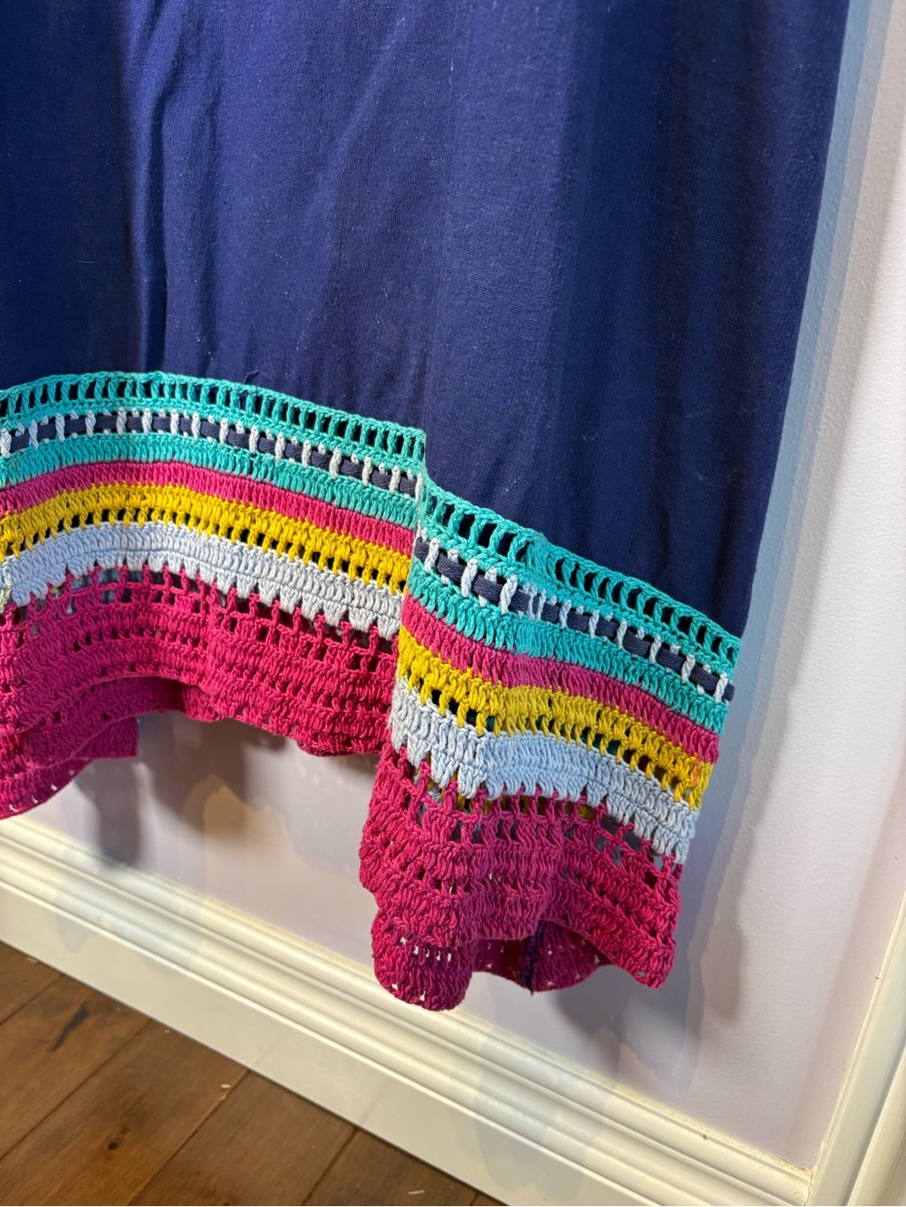 Akemi+ Kin for Anthropology Organic Midi Dress with Colorful Crochet Trim XL - Picture 2 of 6
